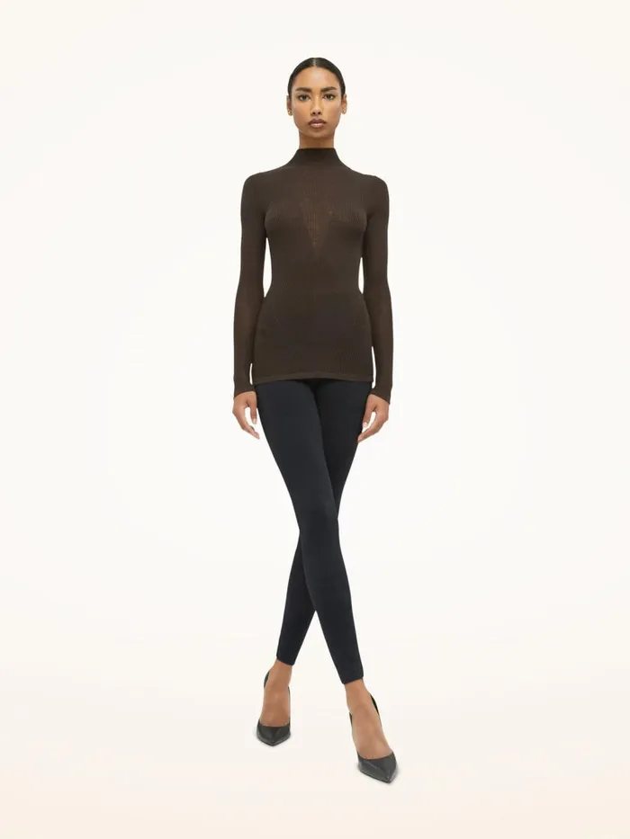 Women Longsleeved Tops Wolford Aurora Rib Net Top Long Sleeves Soft Cacao
