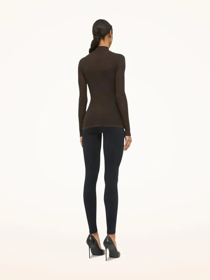 Women Longsleeved Tops Wolford Aurora Rib Net Top Long Sleeves Soft Cacao