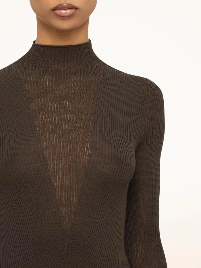Women Longsleeved Tops Wolford Aurora Rib Net Top Long Sleeves Soft Cacao