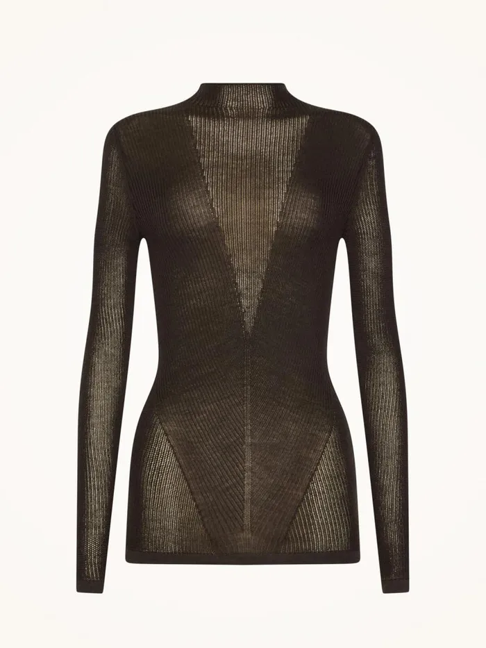 Women Longsleeved Tops Wolford Aurora Rib Net Top Long Sleeves Soft Cacao
