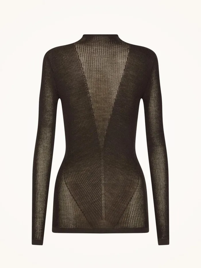Women Longsleeved Tops Wolford Aurora Rib Net Top Long Sleeves Soft Cacao