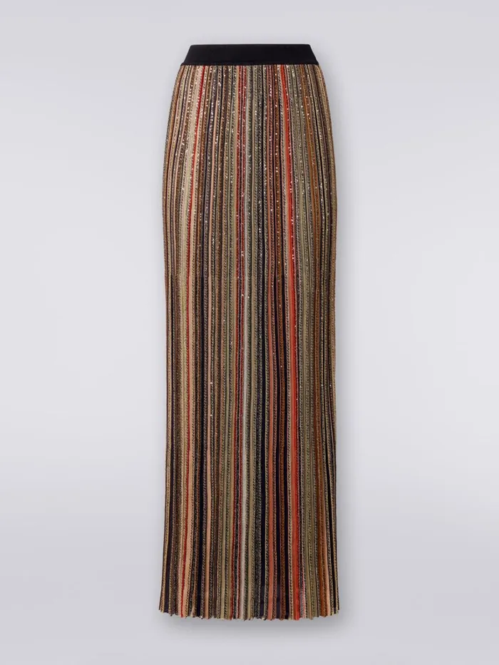 Women Long Vertical Striped Pleated Skirt With Sequins Multicoloured Missoni Skirts