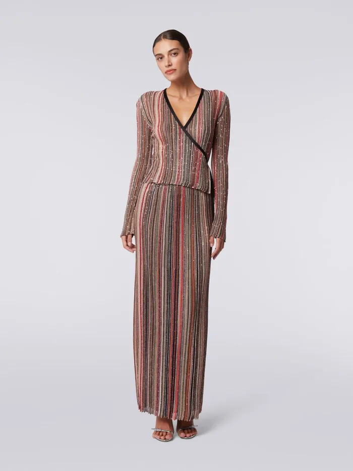 Women Long Vertical Striped Pleated Skirt With Sequins Multicoloured Missoni Skirts