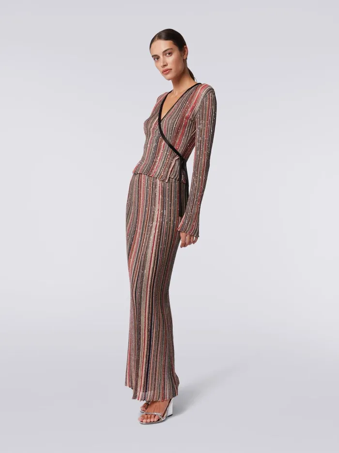 Women Long Vertical Striped Pleated Skirt With Sequins Multicoloured Missoni Skirts