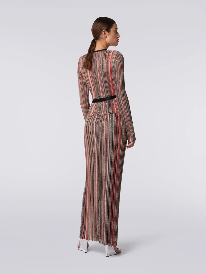 Women Long Vertical Striped Pleated Skirt With Sequins Multicoloured Missoni Skirts