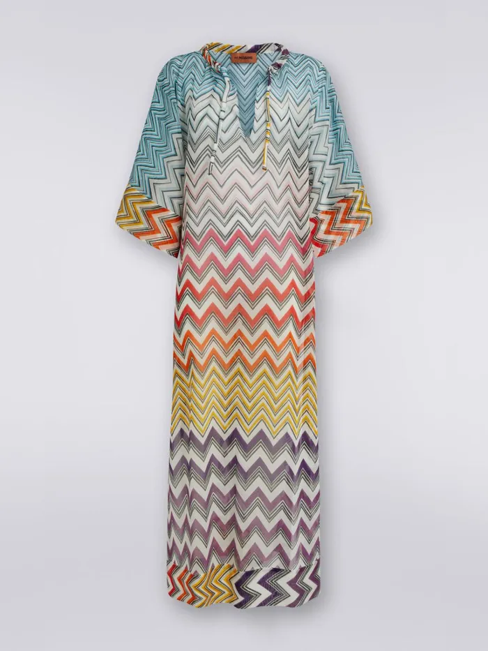 Women Long Zigzag Print Cotton And Silk Cover Up Multicoloured Missoni Beachwear