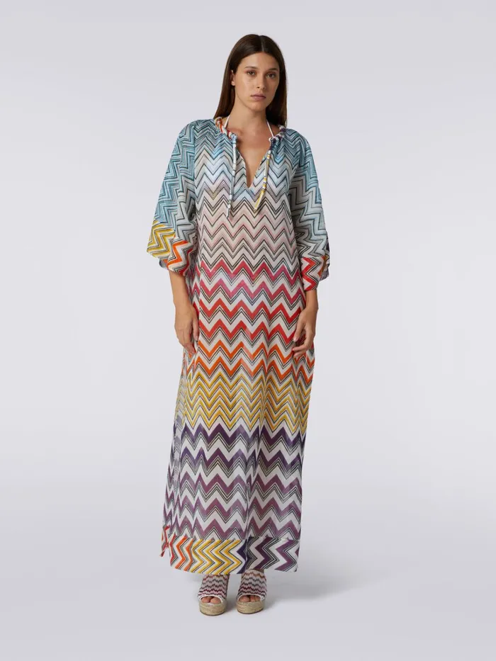 Women Long Zigzag Print Cotton And Silk Cover Up Multicoloured Missoni Beachwear