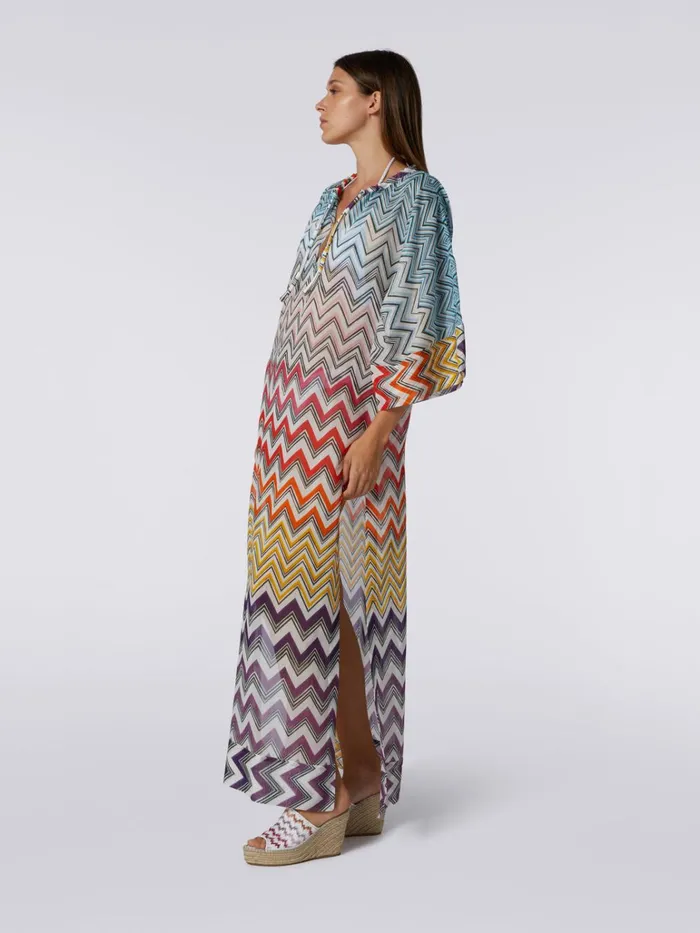 Women Long Zigzag Print Cotton And Silk Cover Up Multicoloured Missoni Beachwear