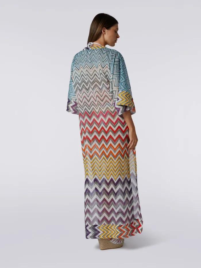 Women Long Zigzag Print Cotton And Silk Cover Up Multicoloured Missoni Beachwear