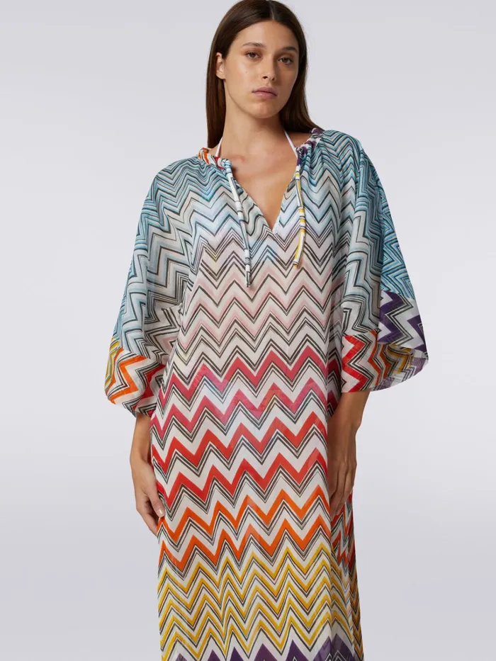 Women Long Zigzag Print Cotton And Silk Cover Up Multicoloured Missoni Beachwear