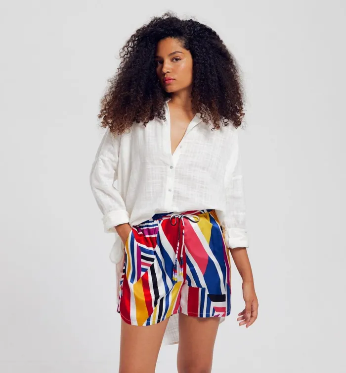 Women Loose Patterned Satin Shorts 8211 Multicolour Print Promod Shorts