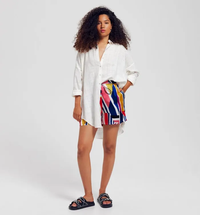 Women Loose Patterned Satin Shorts 8211 Multicolour Print Promod Shorts Women Loose Patterned Satin Shorts 8211 Multicolour Print Promod Shorts