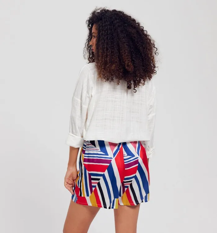 Women Loose Patterned Satin Shorts 8211 Multicolour Print Promod Shorts Women Loose Patterned Satin Shorts 8211 Multicolour Print Promod Shorts