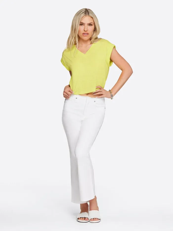 Women Love Song High Rise Crop Flare In White Jessica Simpson Bottoms