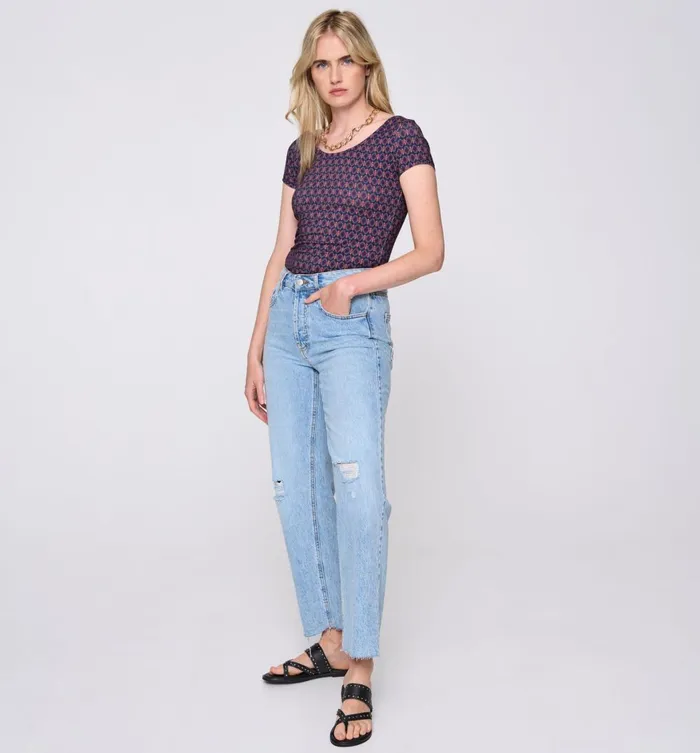 Women Low RoundNeck Top 8211 Navy Blue Print Promod Tops Women Low RoundNeck Top 8211 Navy Blue Print Promod Tops