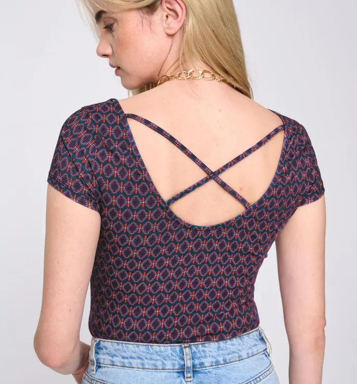 Women Low RoundNeck Top 8211 Navy Blue Print Promod Tops Women Low RoundNeck Top 8211 Navy Blue Print Promod Tops