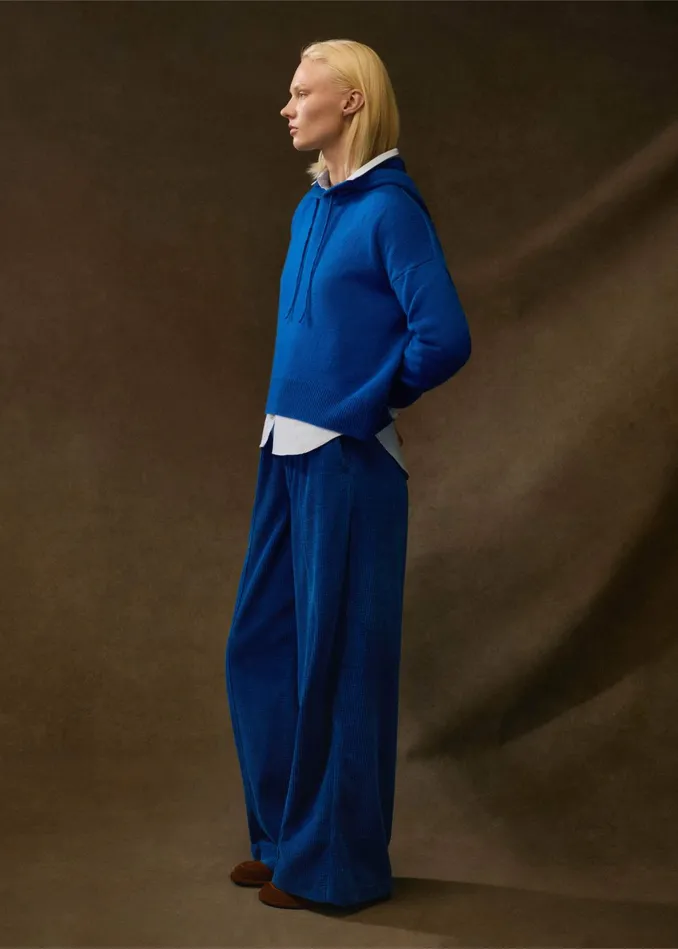 Women Luxe Cashmere Curved Hem Hoodie Sapphire MEEM