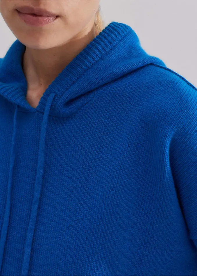 Women Luxe Cashmere Curved Hem Hoodie Sapphire MEEM