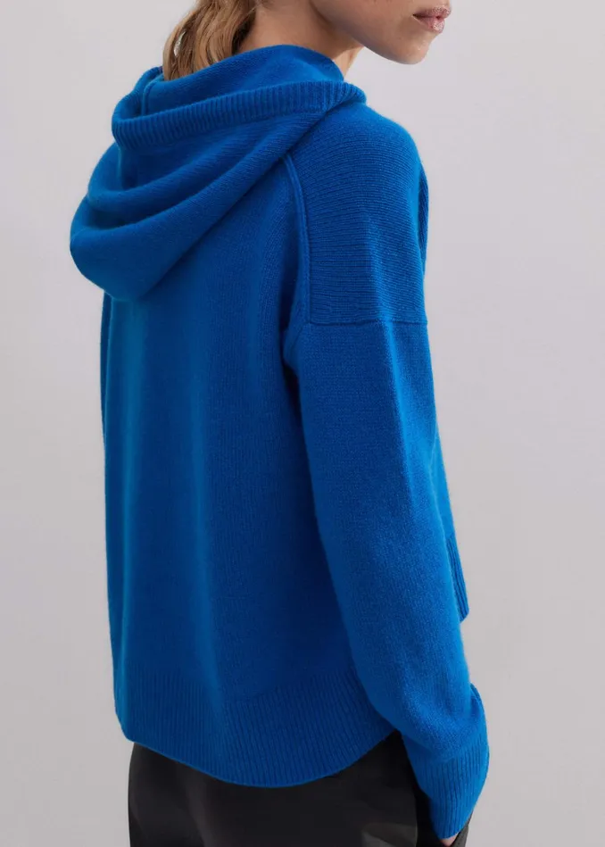 Women Luxe Cashmere Curved Hem Hoodie Sapphire MEEM