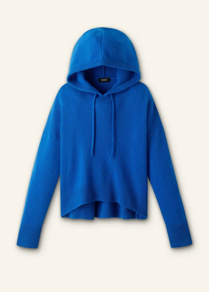Women Luxe Cashmere Curved Hem Hoodie Sapphire MEEM