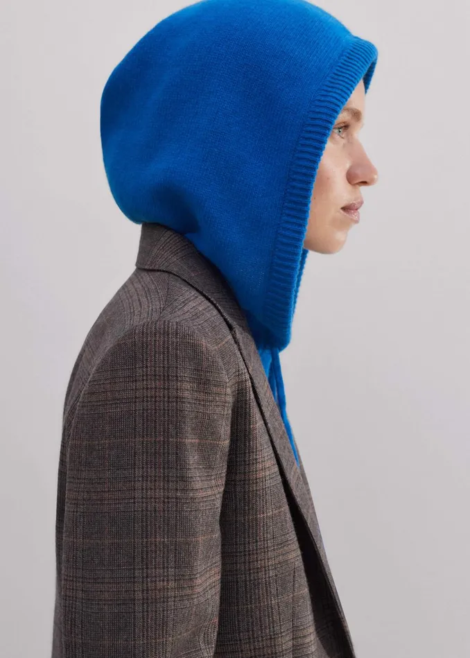 Women Luxe Cashmere Curved Hem Hoodie Sapphire MEEM