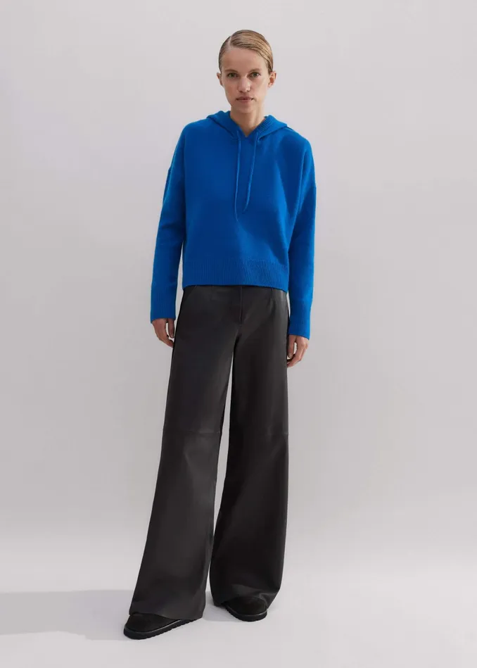 Women Luxe Cashmere Curved Hem Hoodie Sapphire MEEM