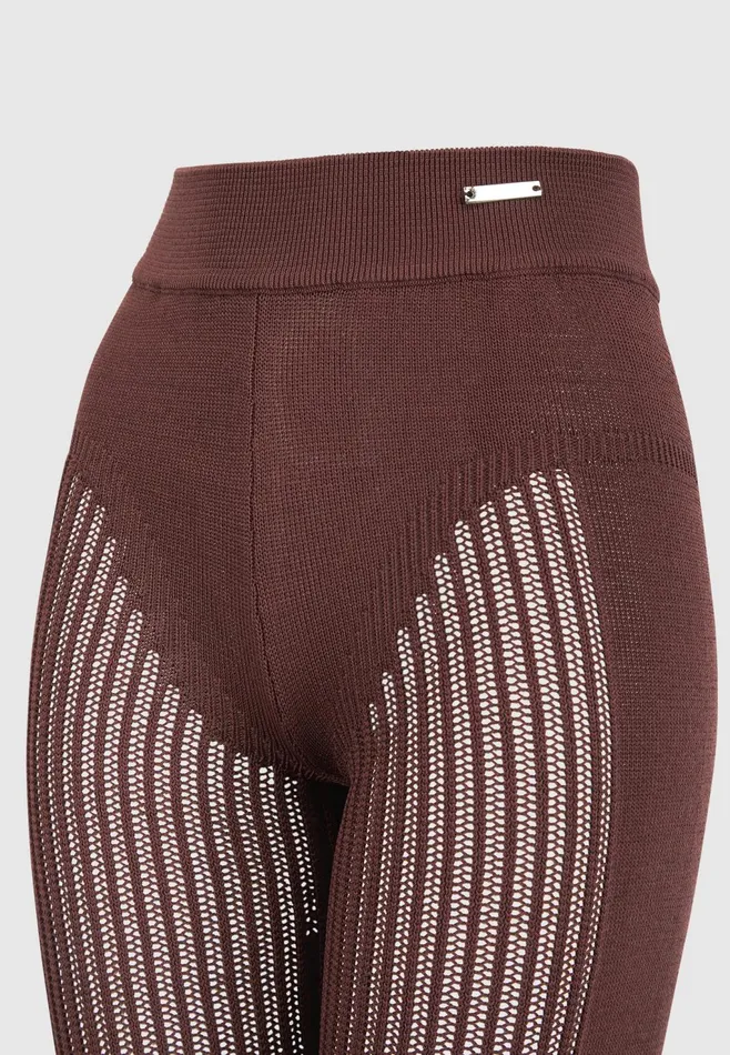 Women Manire De Voir Knitted High Waisted Leggings Brown