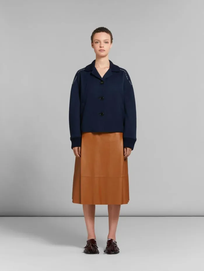 Women Marni Coats and Jackets Deep Blue Wool And Cashmere Jacket With Knit Trims
