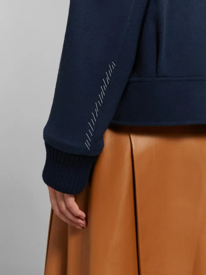 Women Marni Coats and Jackets Deep Blue Wool And Cashmere Jacket With Knit Trims