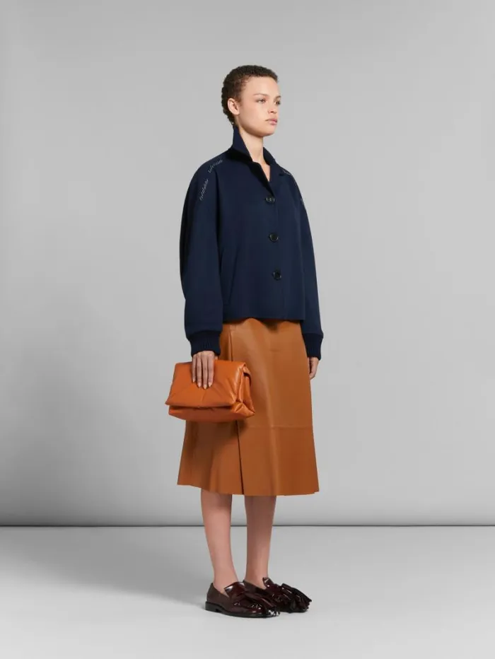 Women Marni Coats and Jackets Deep Blue Wool And Cashmere Jacket With Knit Trims