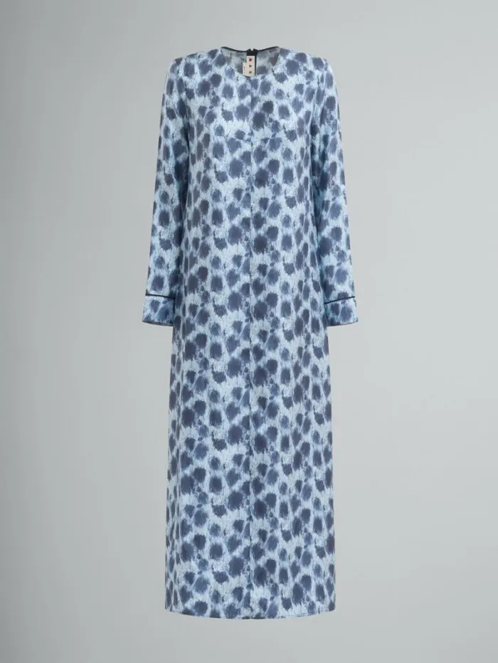 Women Marni Dresses Grey Silk Long Dress With Crayon Leopard Print