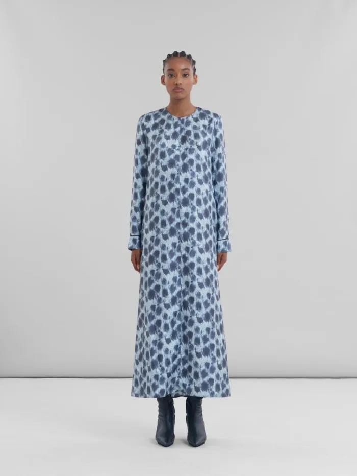 Women Marni Dresses Grey Silk Long Dress With Crayon Leopard Print