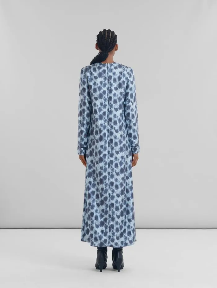 Women Marni Dresses Grey Silk Long Dress With Crayon Leopard Print