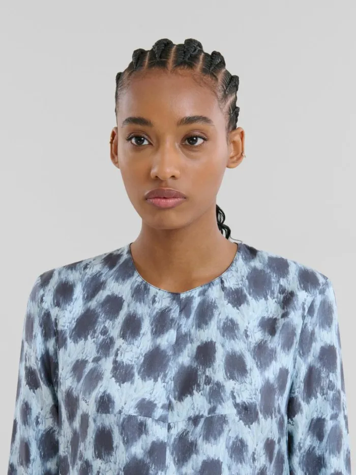 Women Marni Dresses Grey Silk Long Dress With Crayon Leopard Print