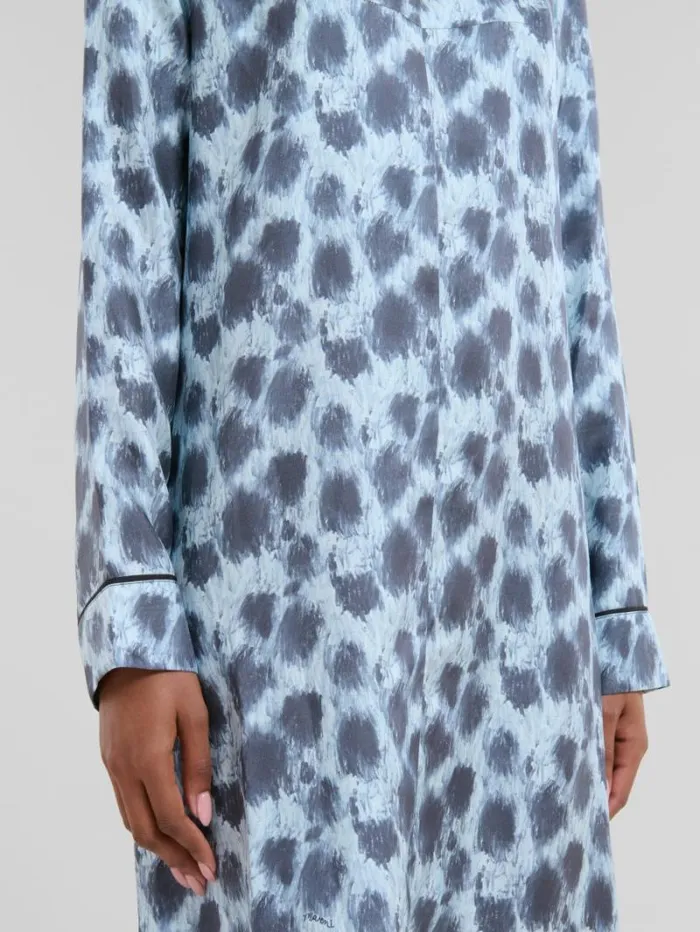 Women Marni Dresses Grey Silk Long Dress With Crayon Leopard Print