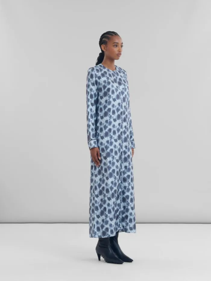Women Marni Dresses Grey Silk Long Dress With Crayon Leopard Print