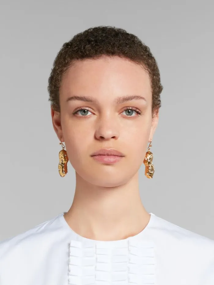 Women Marni Earrings Gold Peanut Drop Earrings