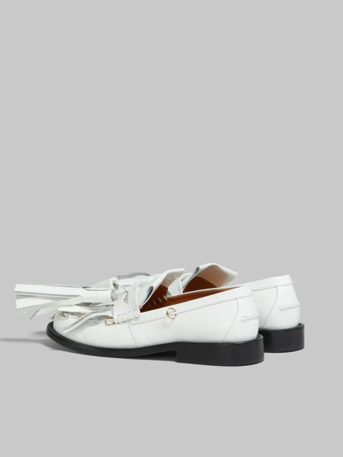 Women Marni Flats White Leather Bambi Loafer With Maxi Tassels