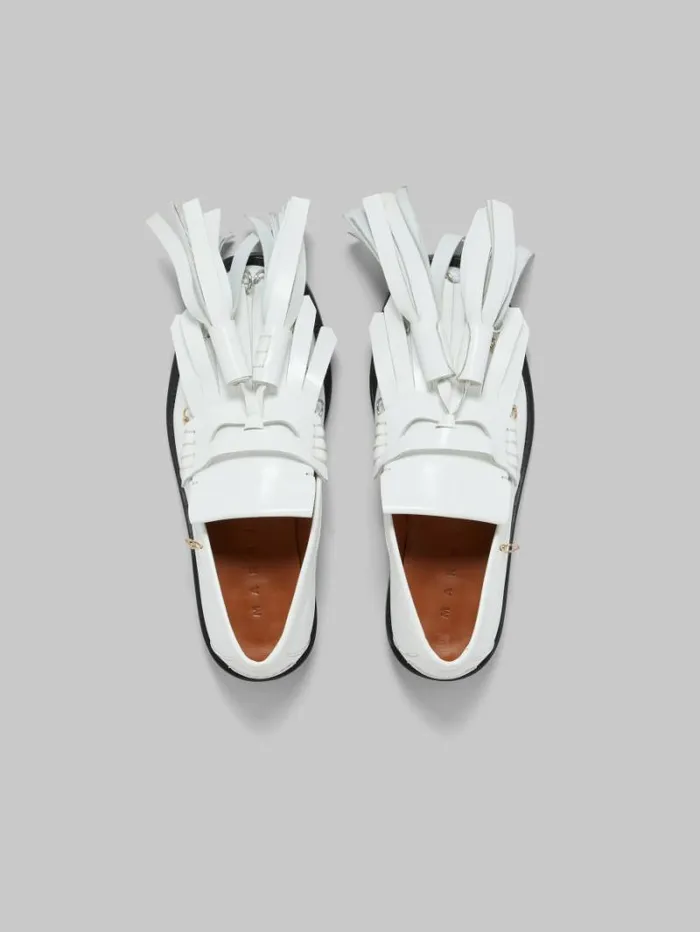 Women Marni Flats White Leather Bambi Loafer With Maxi Tassels
