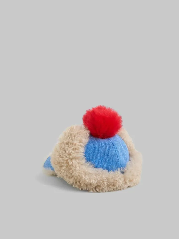 Women Marni Hats Blue Denim Baseball Cap With Pompon Detail
