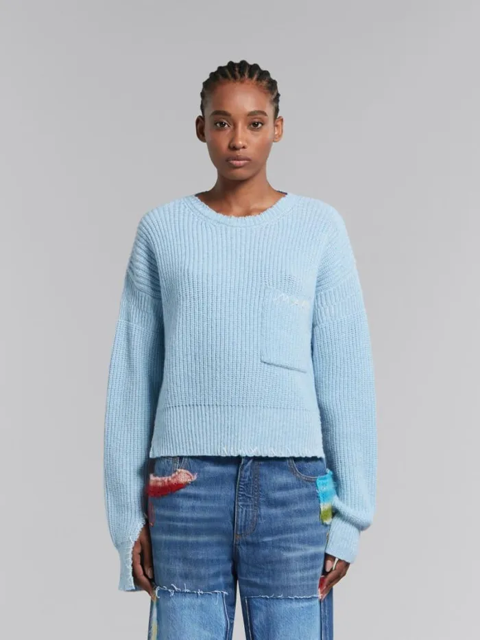 Women Marni Knitwear Blue Moulin Jumper With Mending