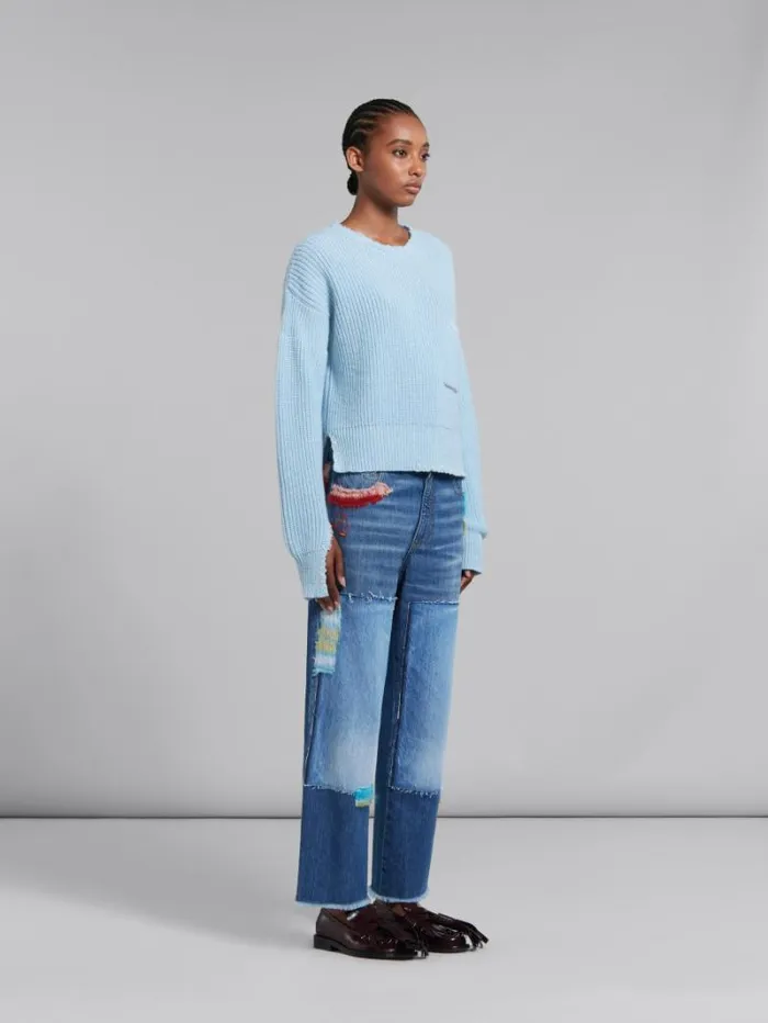 Women Marni Knitwear Blue Moulin Jumper With Mending