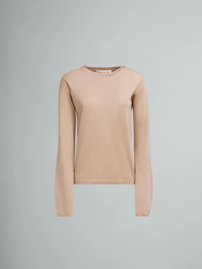 Women Marni Knitwear Oat WoolSilk CrewNeck Jumper With Marni Mending