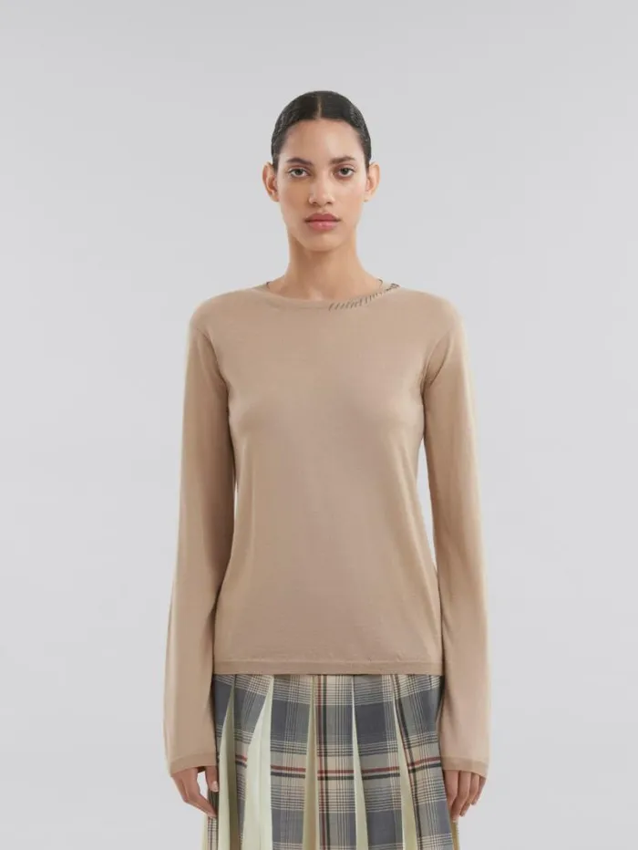 Women Marni Knitwear Oat WoolSilk CrewNeck Jumper With Marni Mending