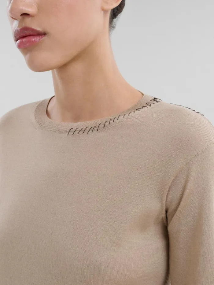 Women Marni Knitwear Oat WoolSilk CrewNeck Jumper With Marni Mending