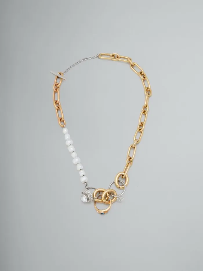 Women Marni Necklaces Mixed Link Chain Necklace With Pearls And Rings