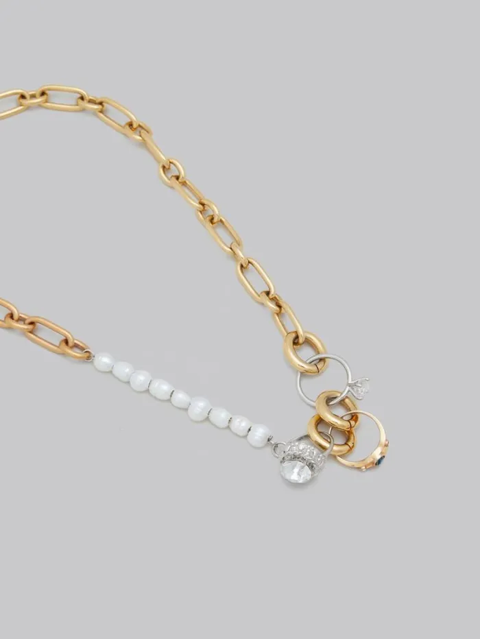 Women Marni Necklaces Mixed Link Chain Necklace With Pearls And Rings