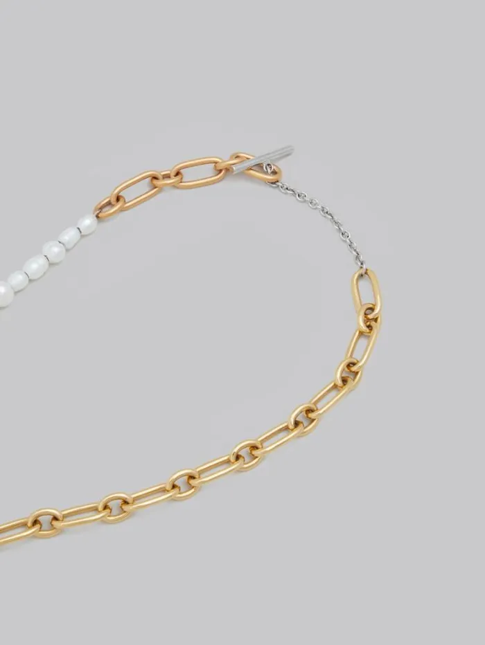 Women Marni Necklaces Mixed Link Chain Necklace With Pearls And Rings