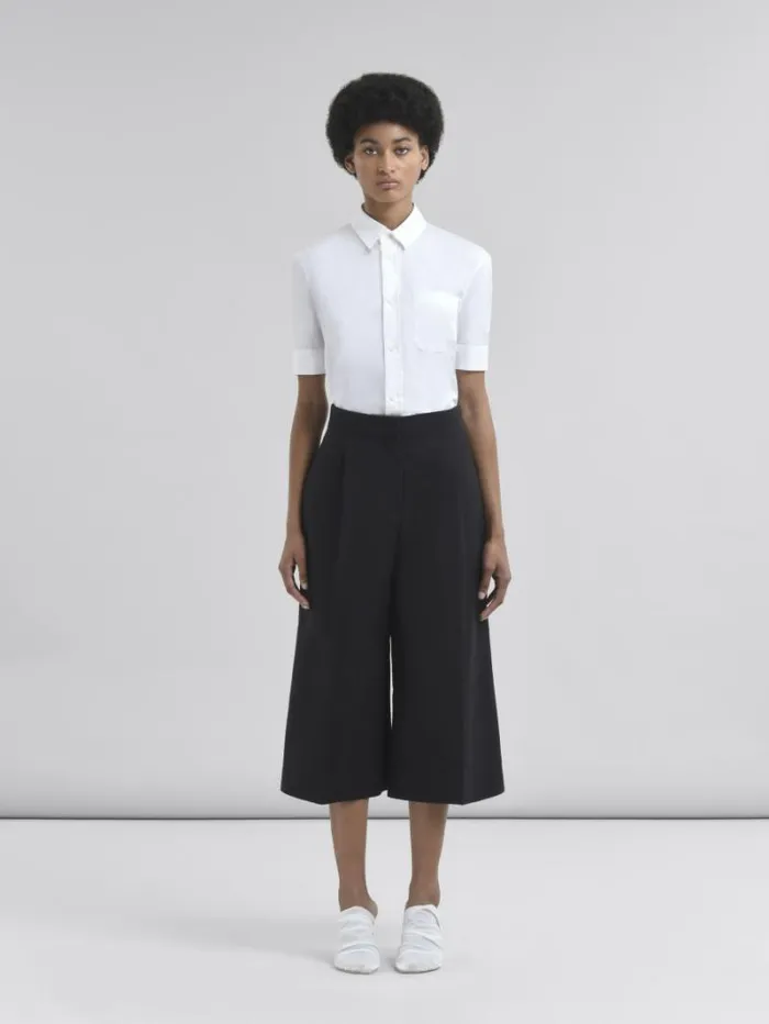 Women Marni Pants Black Wide Leg Cotton Bermuda Shorts With Marni Symbol