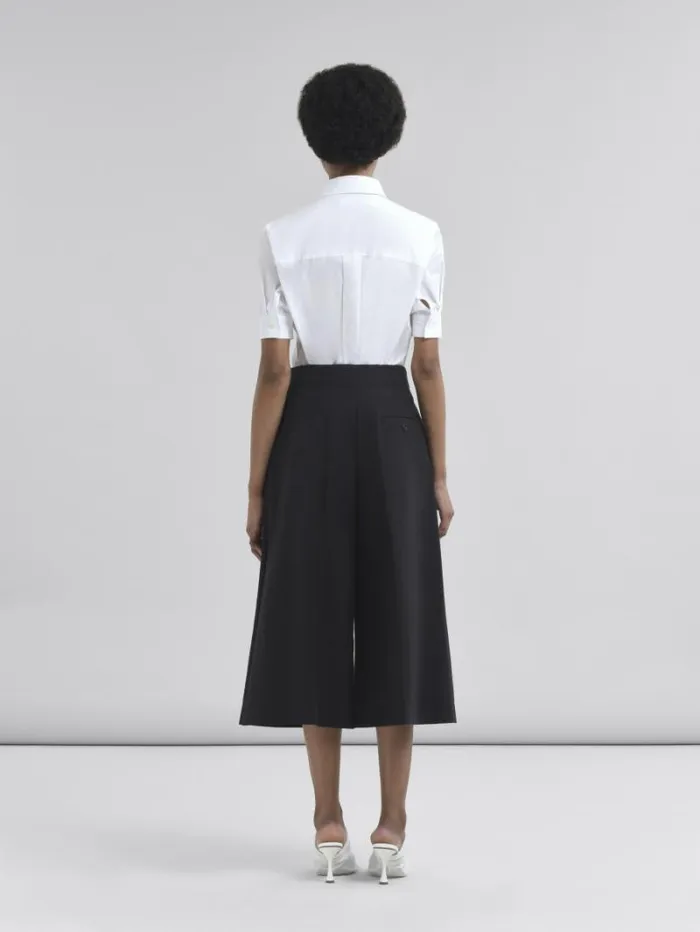 Women Marni Pants Black Wide Leg Cotton Bermuda Shorts With Marni Symbol